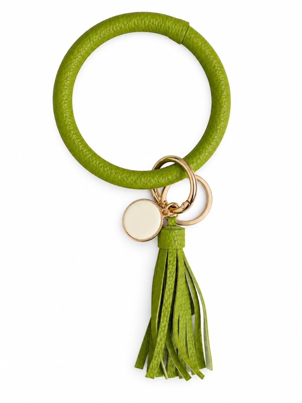 Faux Green Leather Tassel Keyring Bracelet Brand New with Gold Hardware
